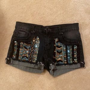 kids sparkly jean shorts size 14